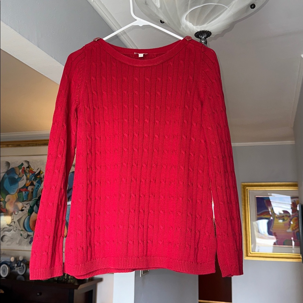🌺 Talbots Vibrant Red Cable Knit Crew Neck Sweater Sz S